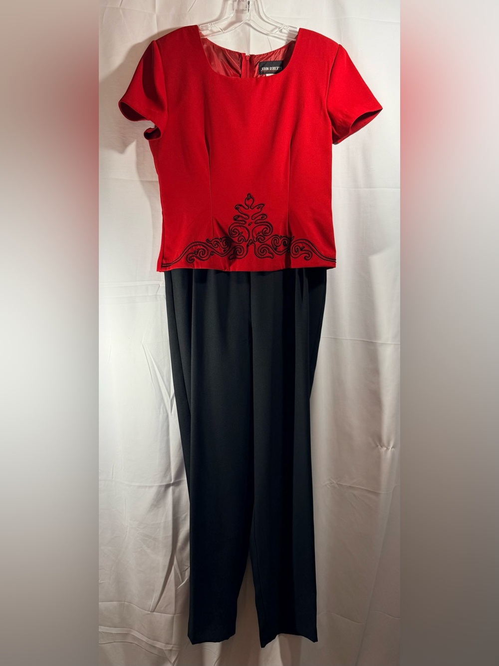 Vintage John Roberts Red/Black Jumpsuit With Embroidery Size 8 Tall
